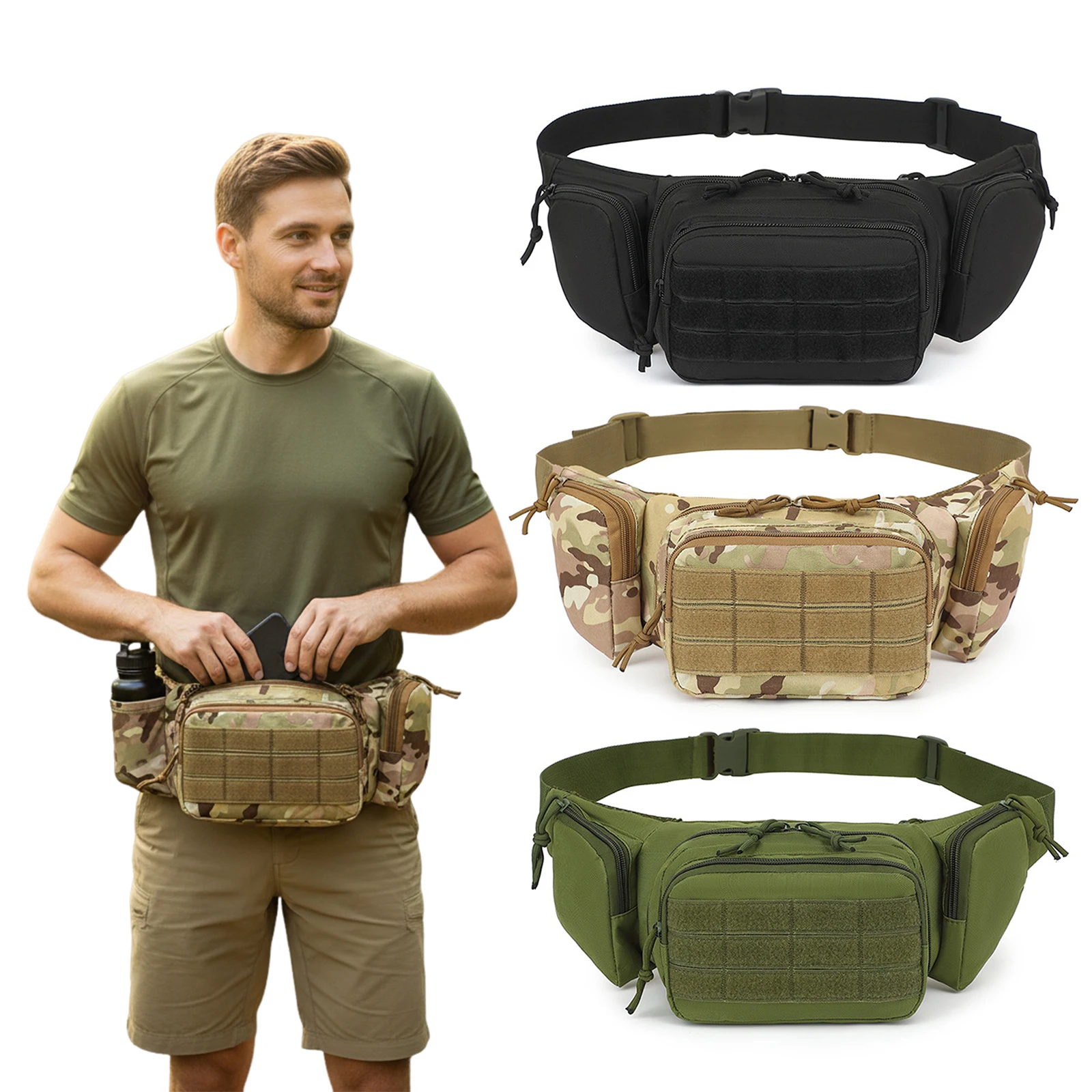

Men's Tactical-Waist Bag High-Density Nylon Fiber Outdoor Sports Durable Storage With Adjustable Strap