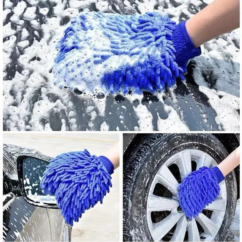 2PcsDouble-sided Microfiber Washable Car Washing Gloves Thick Care Cleaning Gloves Detailing Brush Towel Car Wash Cleaning Tools