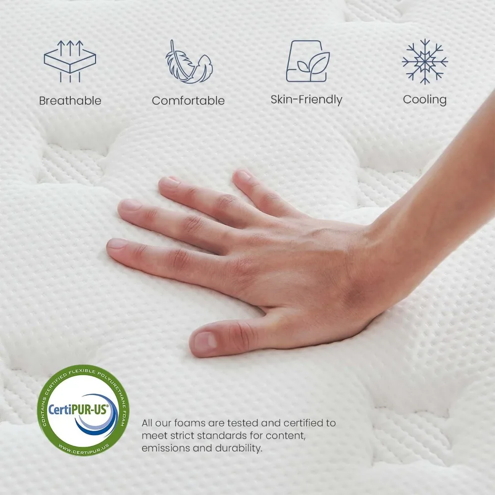 Materasso King, materasso ibrido da 12 pollici in una scatola, Memory Foam con molle insacchettate per alleviare la pressione e l'isolamento del movimento