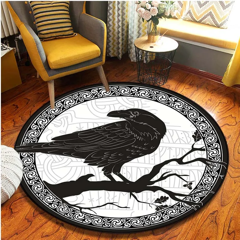 Viking pattern area Rug Circular non-slip floor mat Living Room  Bathroom Kitchen  Doormat Meditation rug Home decor