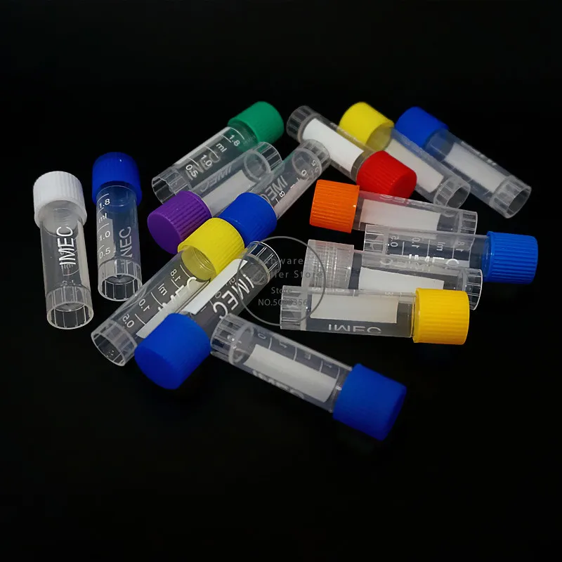 24Pcs 50Pcs 1.8ml(2ml) Plastic Freezing Tube With Color Thread Cap ,Cryovial Preservative Tube Sample Bottles With Scale
