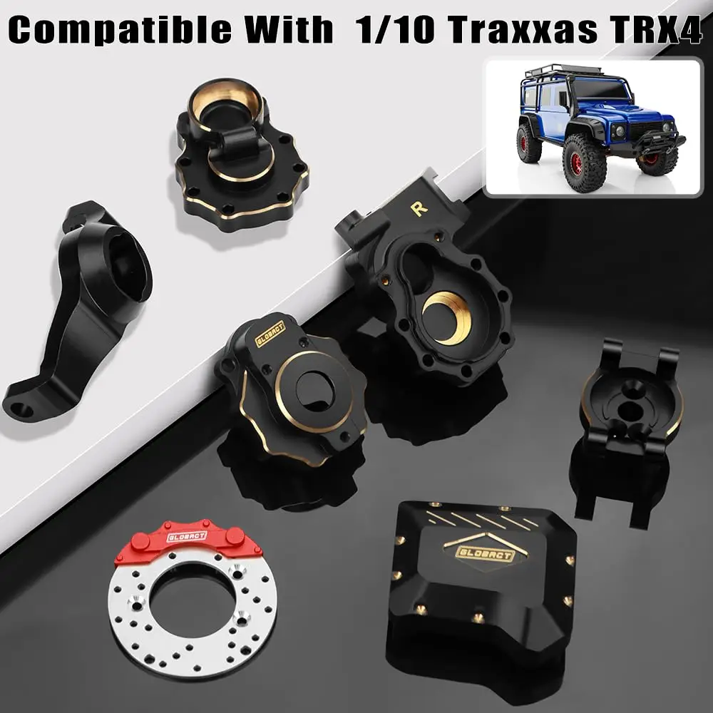 GLOBACT Brass Front Rear Portal Axle Inner Outer Portal Housing Diff Cover Drive Axle Mounts Brake Disc Caliper For 1/10 TRX4