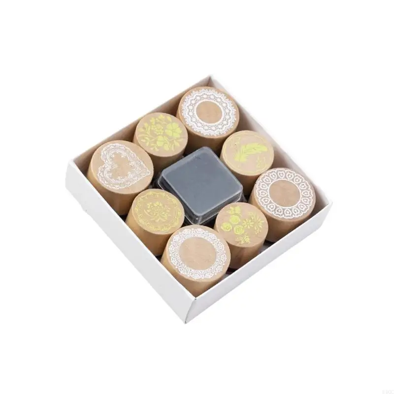 

8Pcs Craft Stamp Flower Stamper with Inkpad Scrapbooking Decorative Stamp D5QC