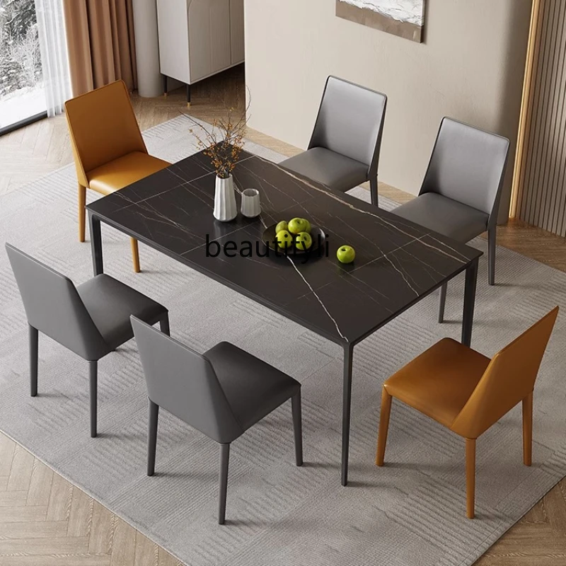 Light Luxury Modern Stone Plate Dining Tables and Chairs Set Household Nordic Minimalism Rectangular Table