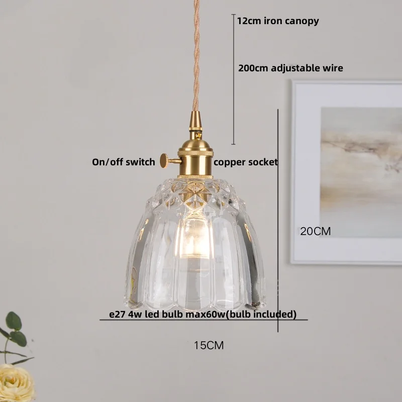 IWHD Copper Knob Switch LED Pendant Light Fixture Nordic Modern Simple Dining Room Lights Clear Glass Kitchen Hang Lamp Hanglamp