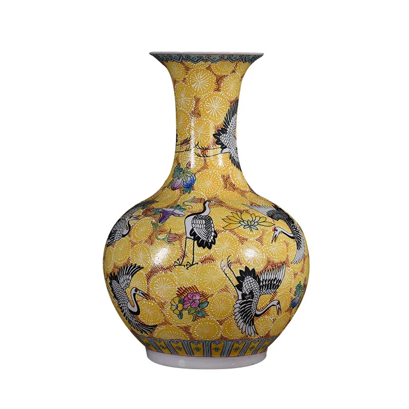

Antique hand-painted pastel green crane large bottle Chinese retro floor flower