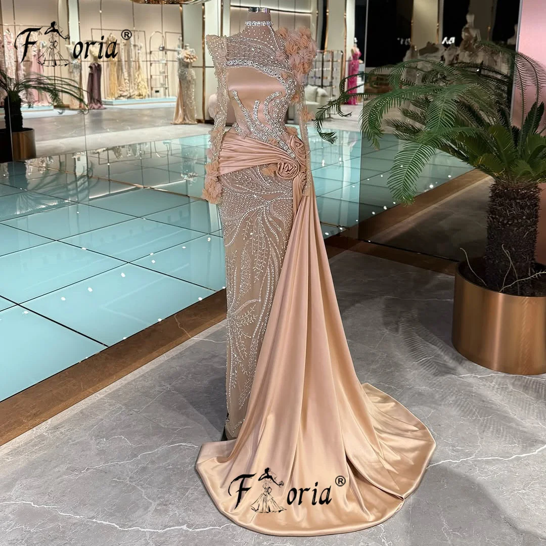 فستان سهرة نسائي ذهبي شامبانيا مع ذيل جانبي مطرز ثلاثي الأبعاد مطرز بمناسبة رسمية للحفلات الراقصة قابل للتخصيص رداء السهرة #1