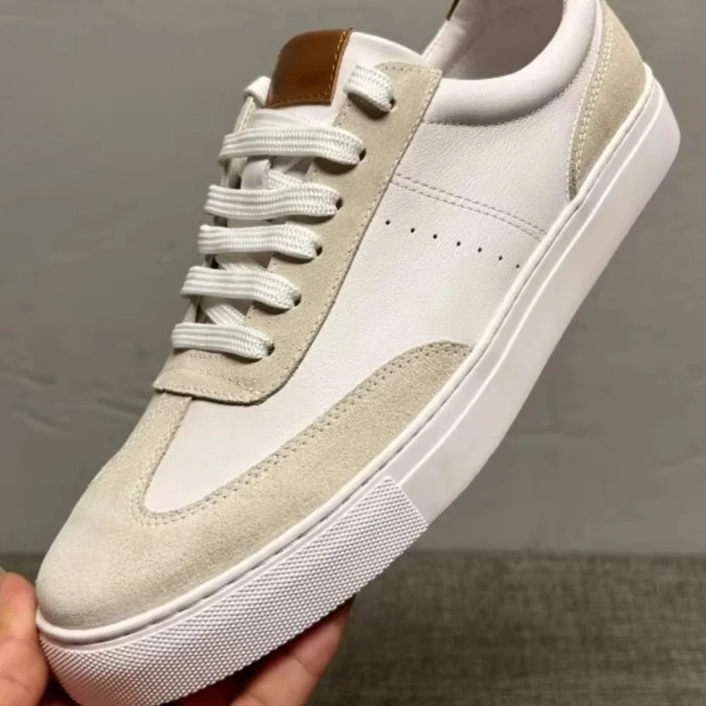 

New style genuine leather white sneakers, fashionable and casual men's low-top breathable single-board shoes
