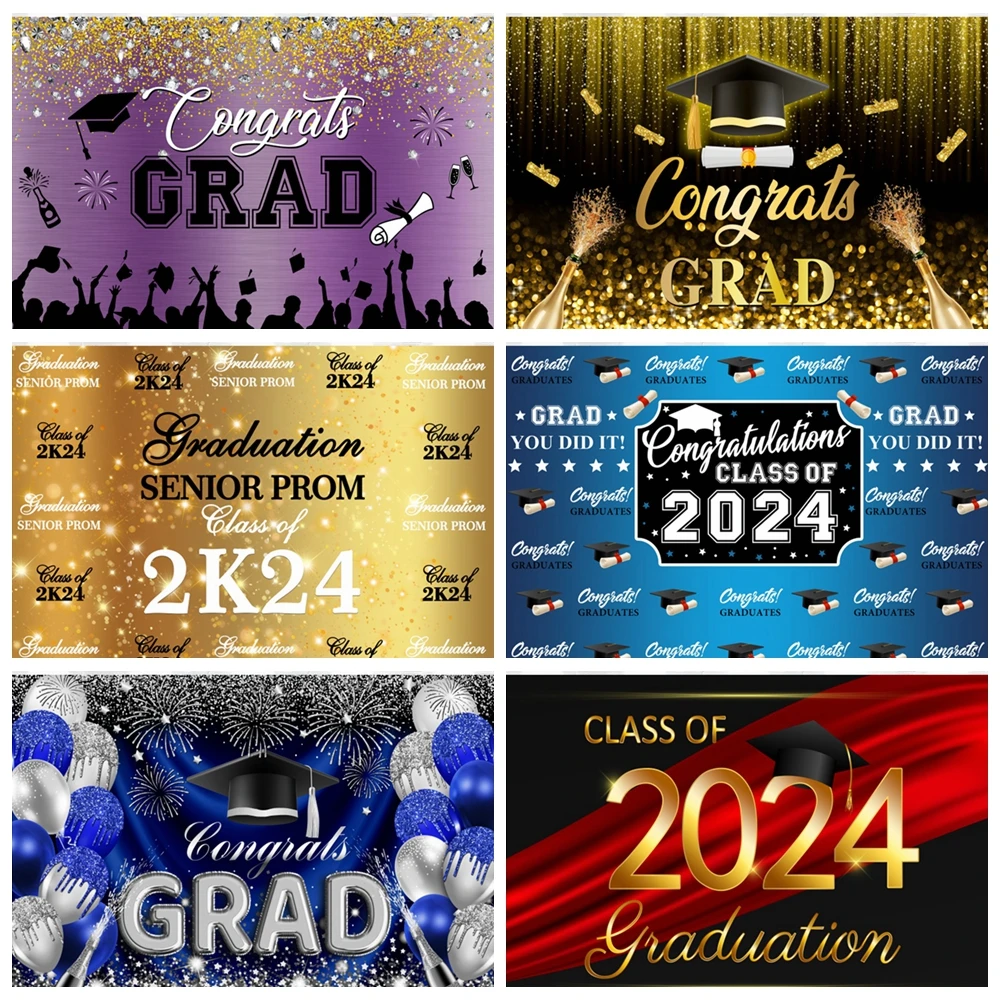 

Graduation Prom Congratulations Background Celebration Graduation Party Decoration Blue and Gold Glitter Balloons Photography