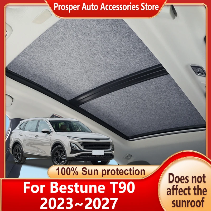 Car Panoramic Sunroof Insulation Roof Visor For Bestune T90 2023~2027 26 Sun Protection Adsorption Sky Curtain Sunshade Anti-UV