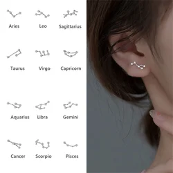 RYJU 925 Sterling Silver Twelve constellations Stud Earrings For Women Cute Fine Jewelry Birthday Gift Party Statement Jewelry