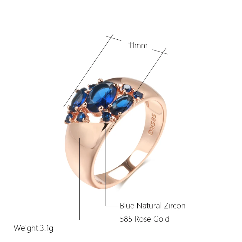 Kinel-Anillo de circonita Natural azul para mujer, anillos anchos de oro rosa 585, joyería étnica Vintage para novia, accesorios de boda para fiesta