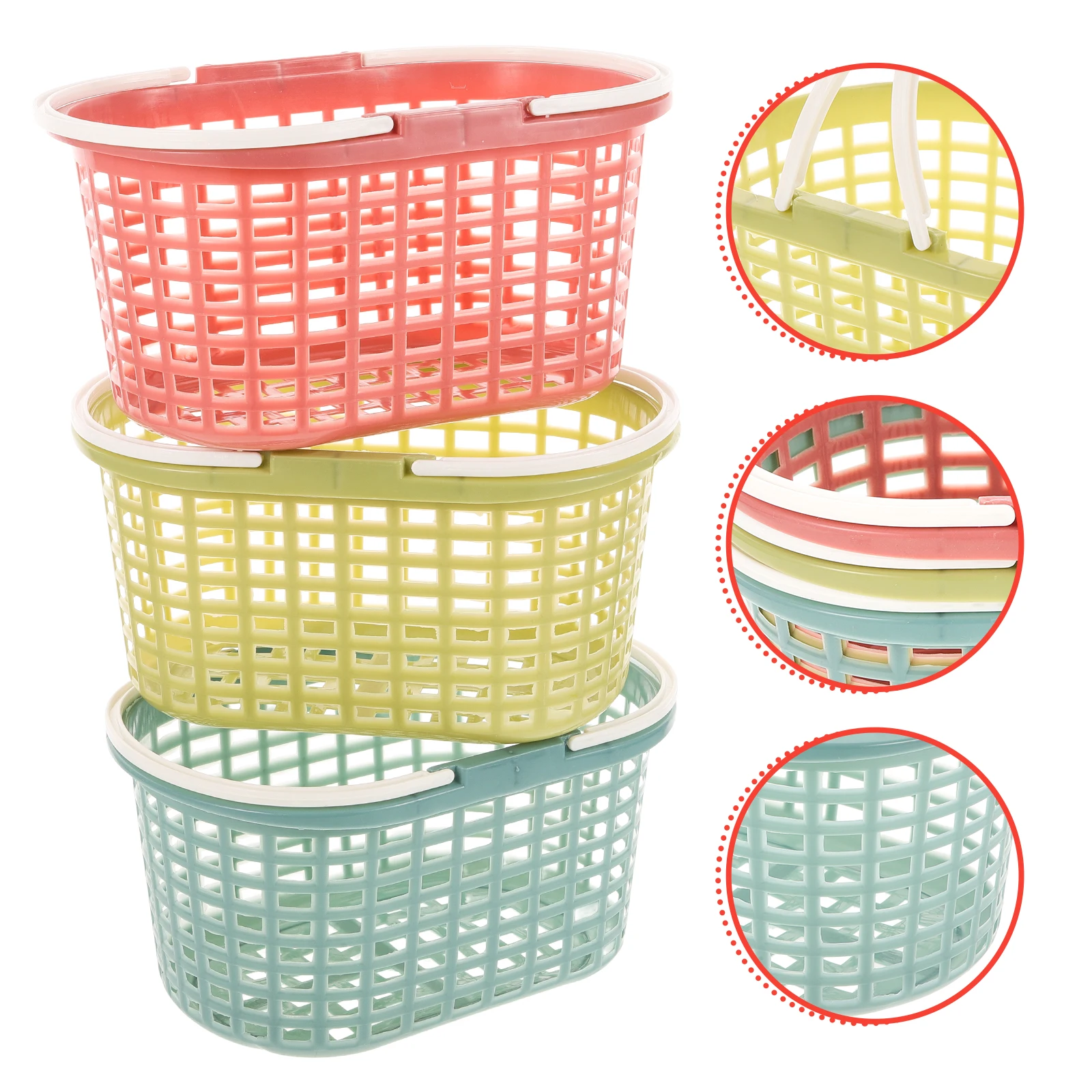 3 قطع سلة أشتات بلاستيكية منظم الحمام دش المطبخ سلة تخزين الخضروات مع مقبض صندوق حمام