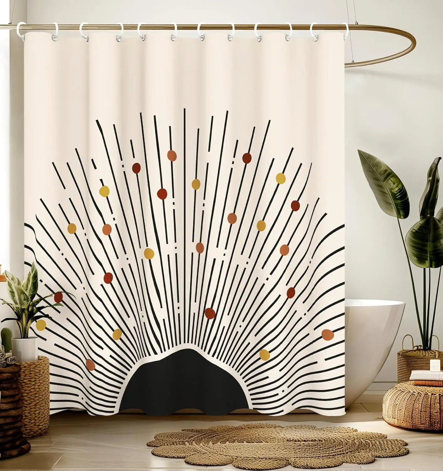 

Boho Modern Cute Aesthetic Shower Curtain, Decorative Girly Waterproof Unique Sun Art Elegant Chic Bathroom Decor