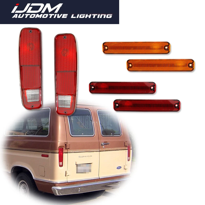 For Ford Truck / Econoline Van / Bronco Front Rear Fender Side Marker Light & Rear Tail Light Cover Shells Kit No Bulb / Socket