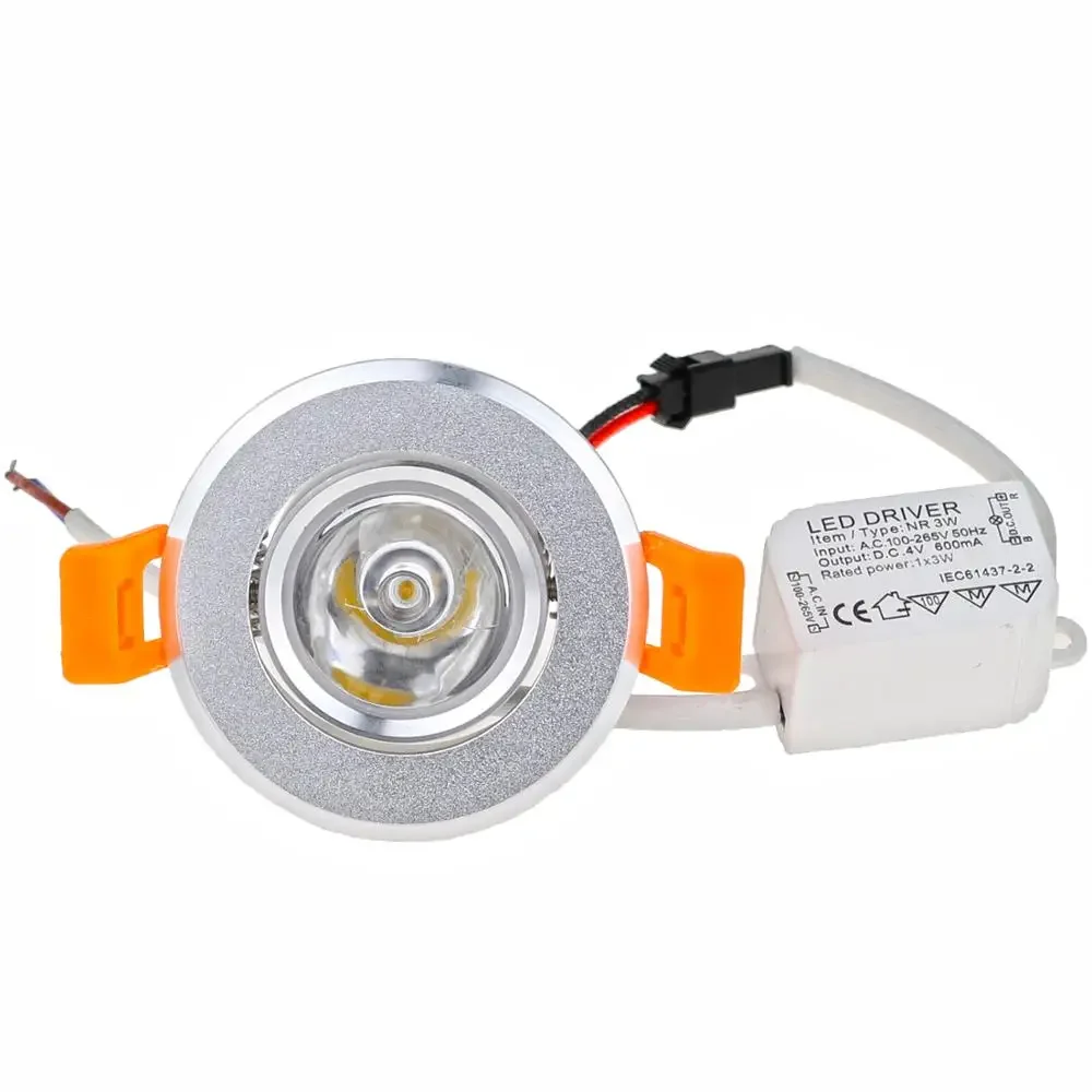 Spot lumineux LED rond en aluminium encastrable pour le plafond, lumière à intensité réglable, découpe d'ampoule 50mm avec pilote, 3W, DC 12V