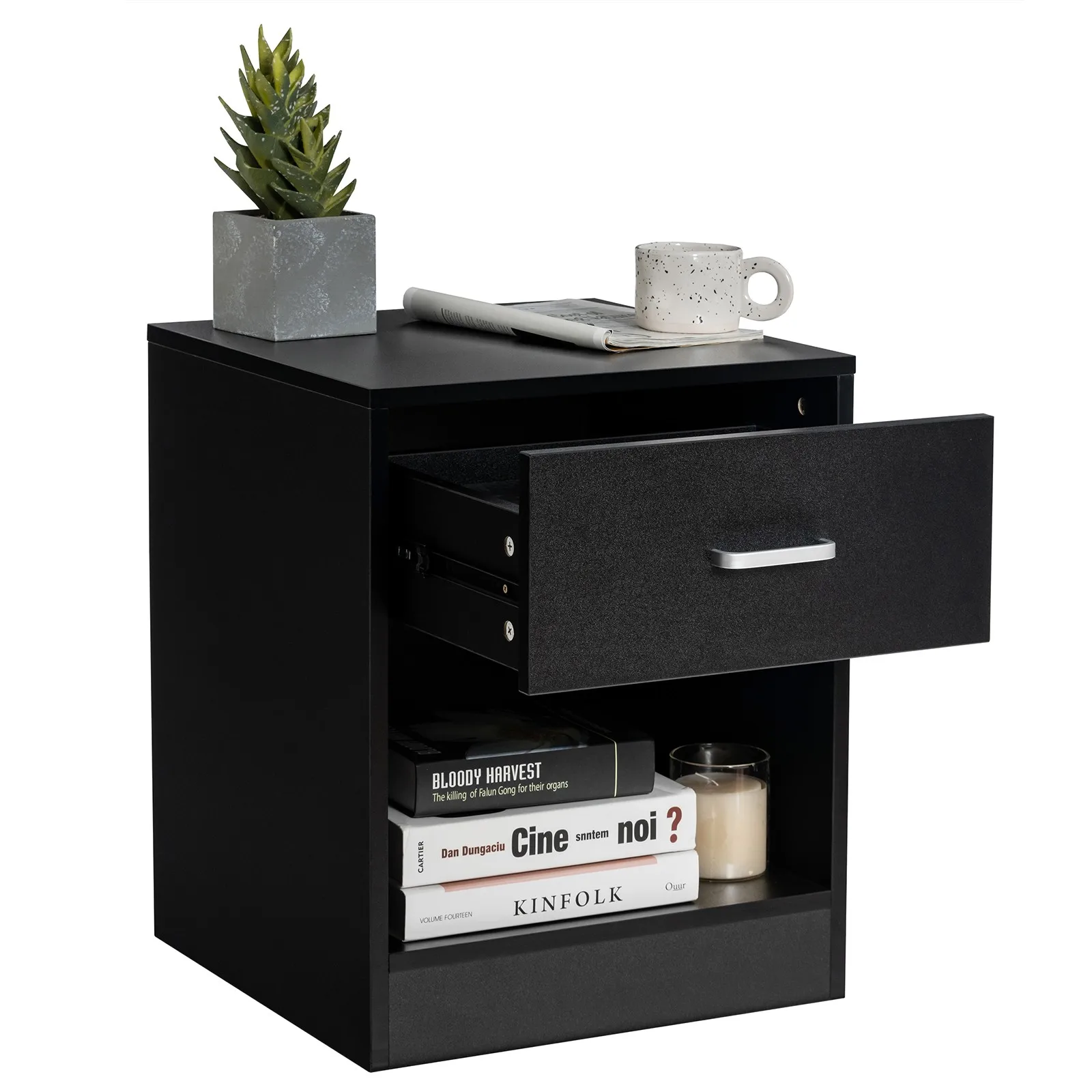 

Nightstand with Modern Beside End Table Drawer Storage Cabinet Black