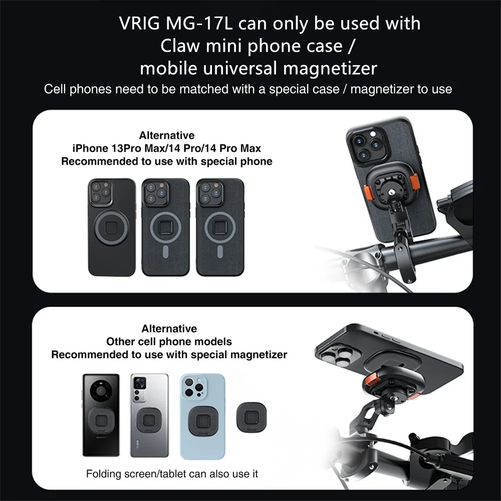 VRIG Magnetic Motorcycle Bike Phone Holder Handlebar Mount For Magsafe Iphone 15 14 13 Navigation Shockproof Bicycle Phone Stand