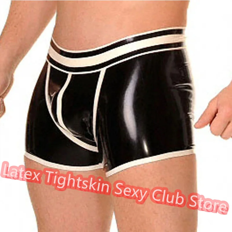 

Men Latex Panties Boxer Black with White Sexy Fetish Shorts Handmade Underwear Club Wear for Men Cosplay Costumes
