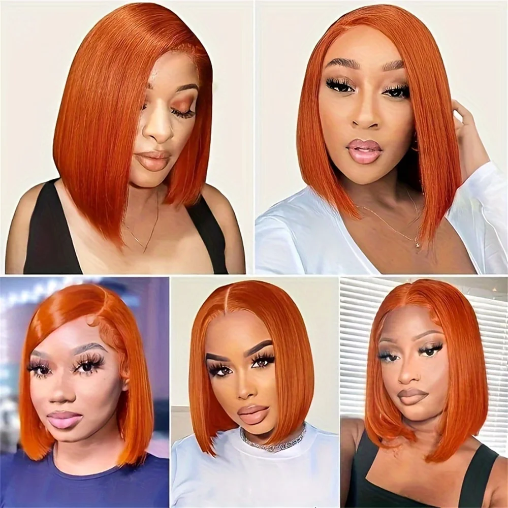 

Ginger Orange Straight Bob Wigs Human Hair 13x4 HD Transparent Lace Front Wigs Human Hair Pre Plucked 180% Density Short Wigs