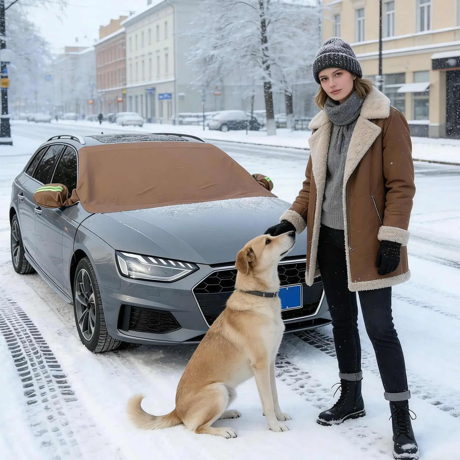 

Car Windshield Snow Cover PU Leather Windproof Waterproof Auto Accessories Windshield Sun Shade For Sedans Winter Summer Frost