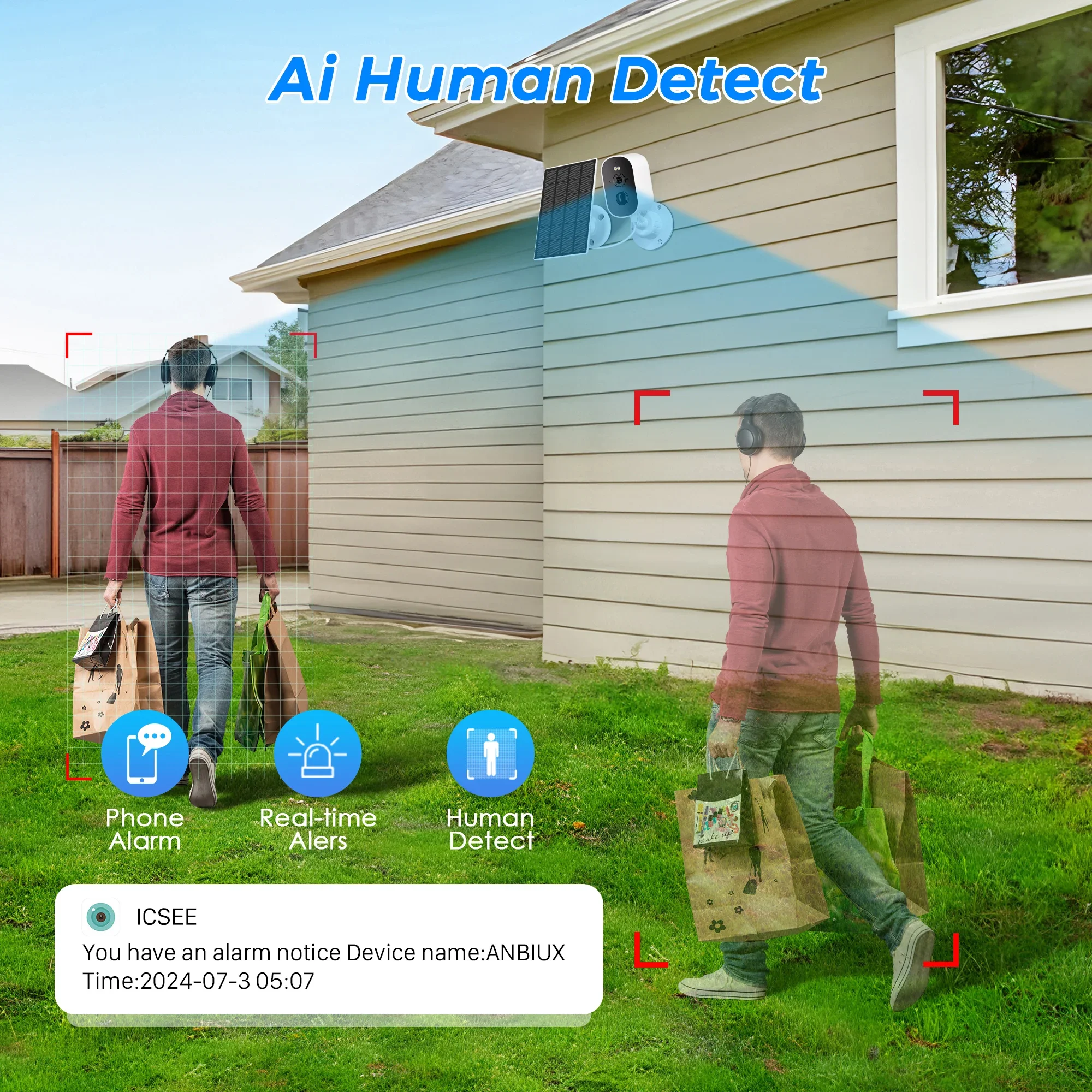 4MP 2K HD Wireless Solar Camera Wifi Outdoor 4800mAh Battery WiFi Security Camera IP66 Waterproof PIR Human Detection ICSEE APP