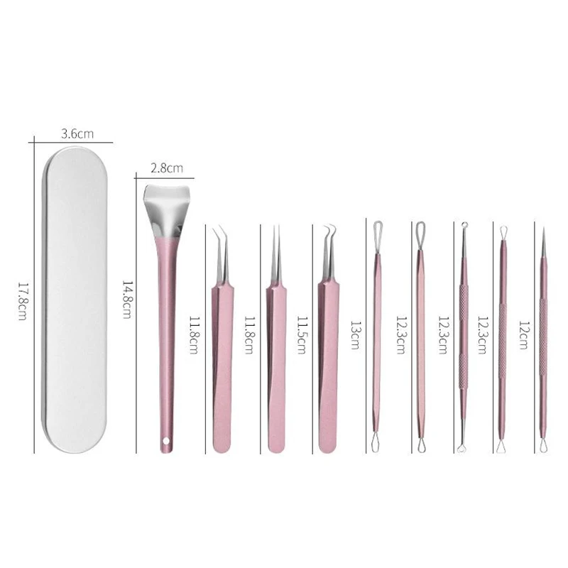 1/9Pcs Acne Needle Professional Tweezers Acne Remover Ultra-fine Pimples Blackhead Clip Facial Pore Cleaning Care Tool With Box