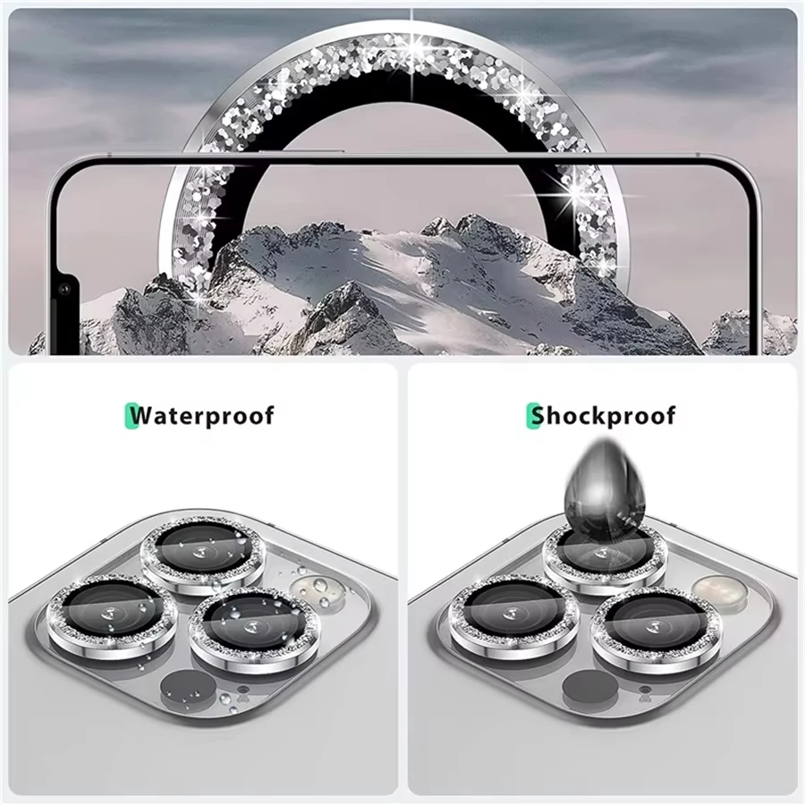 Bling Glitter Camera Lens Protector For iPhone 17 16 15 14 13 12 11 Pro Max 17 Air Metal Protective Glass For iPhone 13 12 Mini