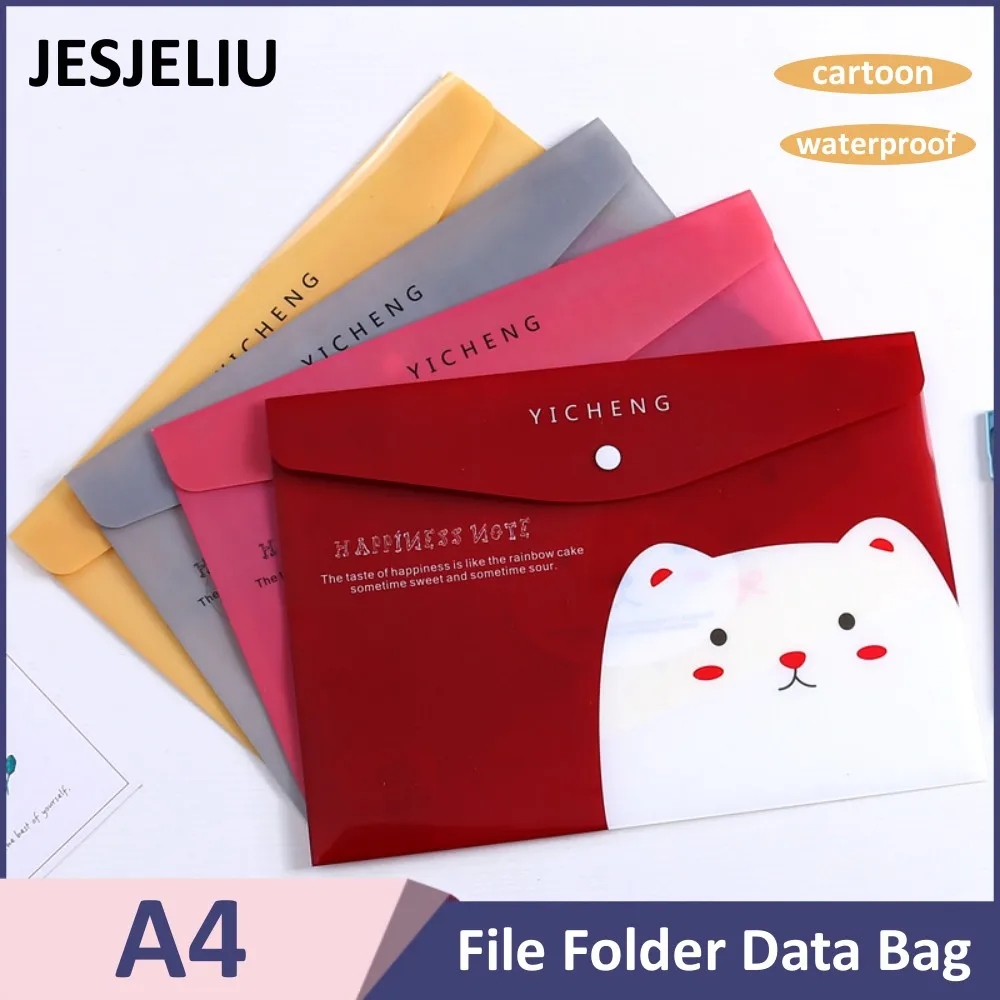 PVC Cartoon File Folder for Student, Document Bag, Portfolio, Holder for Teacher, Office Information, Data Bag, Waterproof, A4