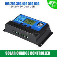 PWM Solar Controller 60A / 50A / 40A / 30A / 20A / 10A 12V 24V automatic solar charging controller dual USB support mobile