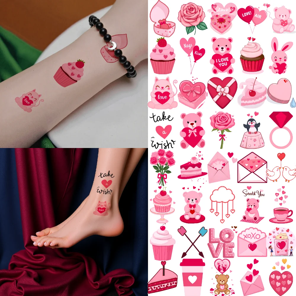 

54pcs Temporary Tattoo Balloons Temporary Tattoo Stickers Heart Symbols Jewelry Waterproof Long-lasting Body Stickers For