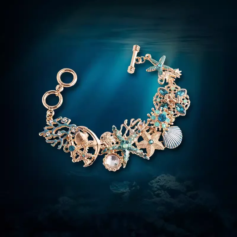 99-каратный европейский и американский экзотический ветер, океан, морская звезда, коралловое озеро, браслет в виде ракушки, якорь, браслет с бриллиантами, богемный браслет для девочек