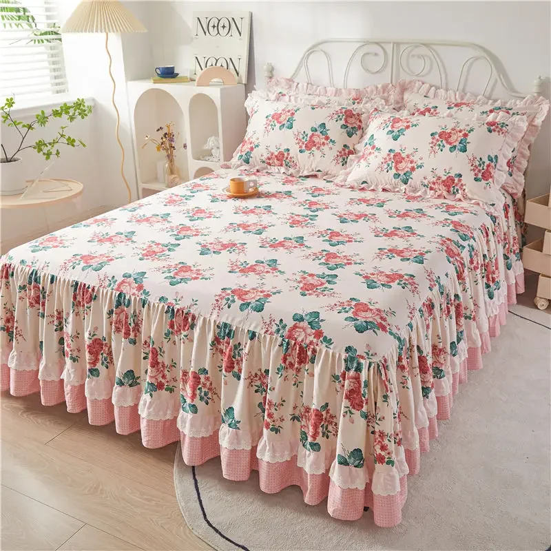 

Lace Bed Skirt Cotton Korean Style Princess Bed Cover Non-slip Bedspread the Mini King Size Bedspreads Double Covers Beds Sheet