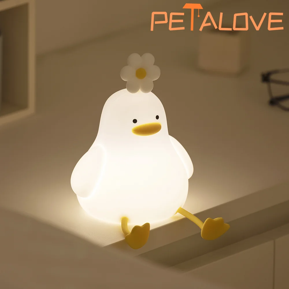 Cute Duck Night Light Sleep Companion Big Goose Pat USB Rechargeable Table Lamp Bedside Lamp with Touch Sensor for Baby Girls