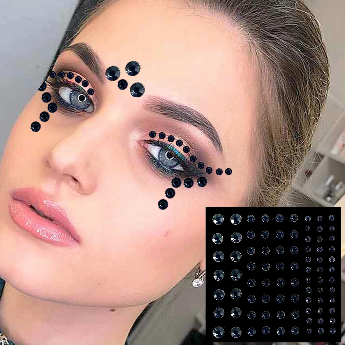 Eye Jewels Temporary Tattoos For Women Face Eyeliner Glitter Tears Gems Eyeshadow Jewelry Sticker Halloween Pearl Dots Makeup 3D