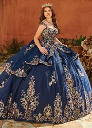 Navy Blue Charro Quinceanera Dresses Ball Gown Spaghetti Straps Tulle Appliques Mexican Sweet 16 Dresses 15 Anos Customized
