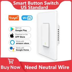 Tuya Smart Wall Switch US Push Button Light WiFi Switches Work With Alexa Google Home Smart Life Voice Control Need Neutral Wire