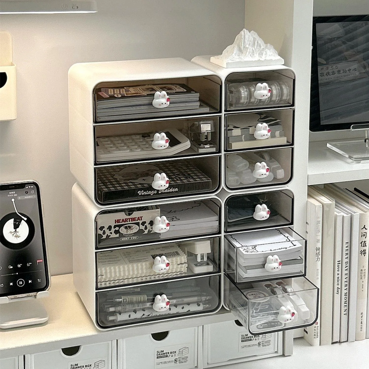 

Desktop drawer-style storage box for cosmetics, small drawers for organizing makeup, student miscellaneous items storage