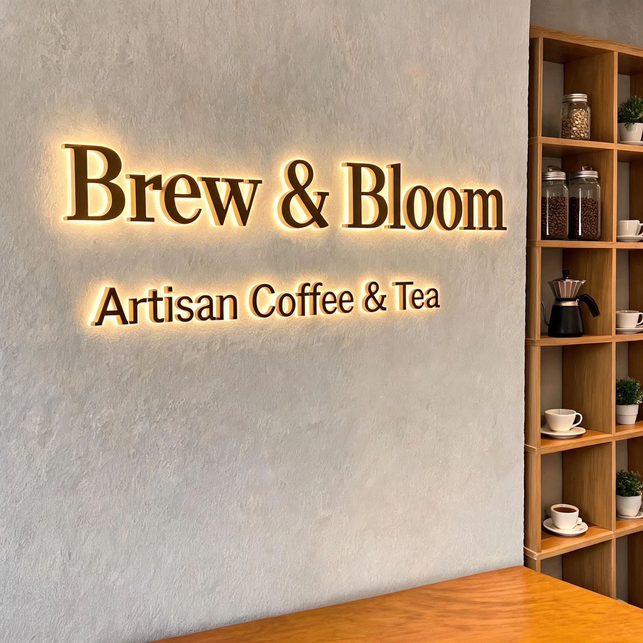 Custom 3D Metal Letters LED Illuminated Sign Wall Mounted Logo Signage For Coffee Cafe Bar Salon Company Business Sign