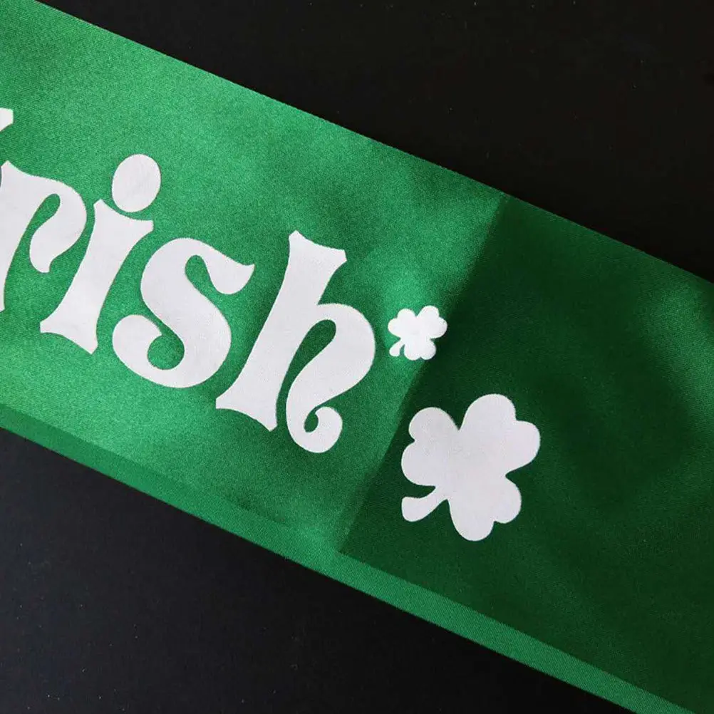 5pcs Green Satin Clover Party Sash with Letter Print, Adjustable Strap for Birthday Celebration