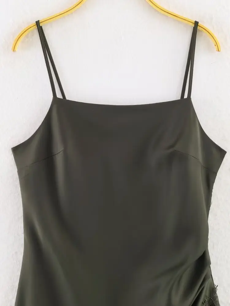 فستان كامي نسائي أخضر غير متماثل مثير من الدانتيل من KONDALA موضة 2025 فستان نادي مسائي بدون أكمام لحفلات أعياد الميلاد #4