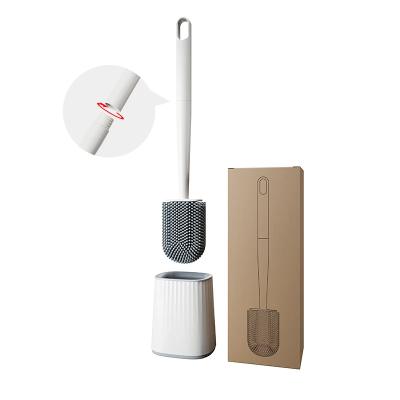 Toilet Brush and Holder Set Flexible Toilet Bowl Brush Head with Silicone Bristles Compact Size for Storage For Bathroom