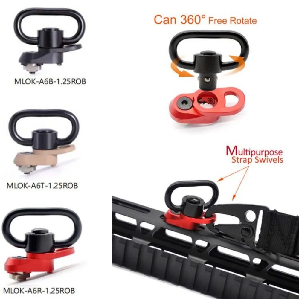 

TriRock 1.25'' QD Sling Swivel Set with A6 M-Lok Adapter Hole for Snap Clip Hook Spring - Black/Red/Tan Color