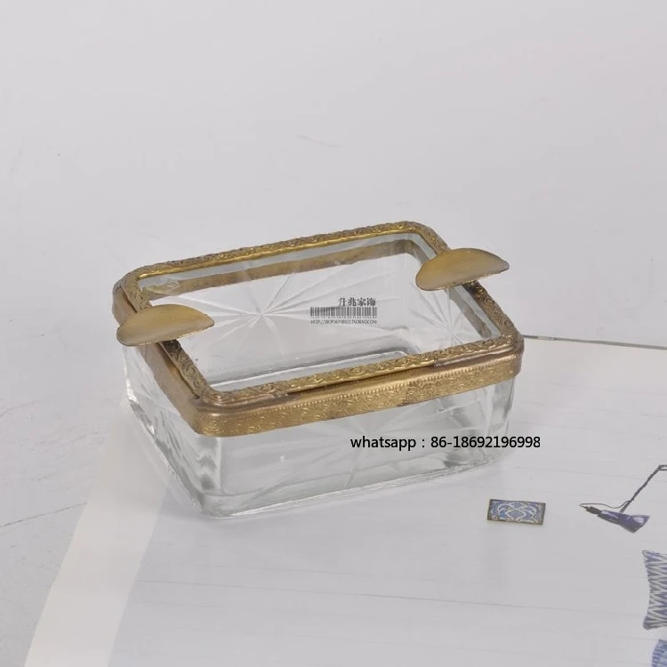 India Imported European Style Simple Retro Brass Glass Small Ashtray Home Soft Decoration Coffee Table Tobacco Butterfly Decorat