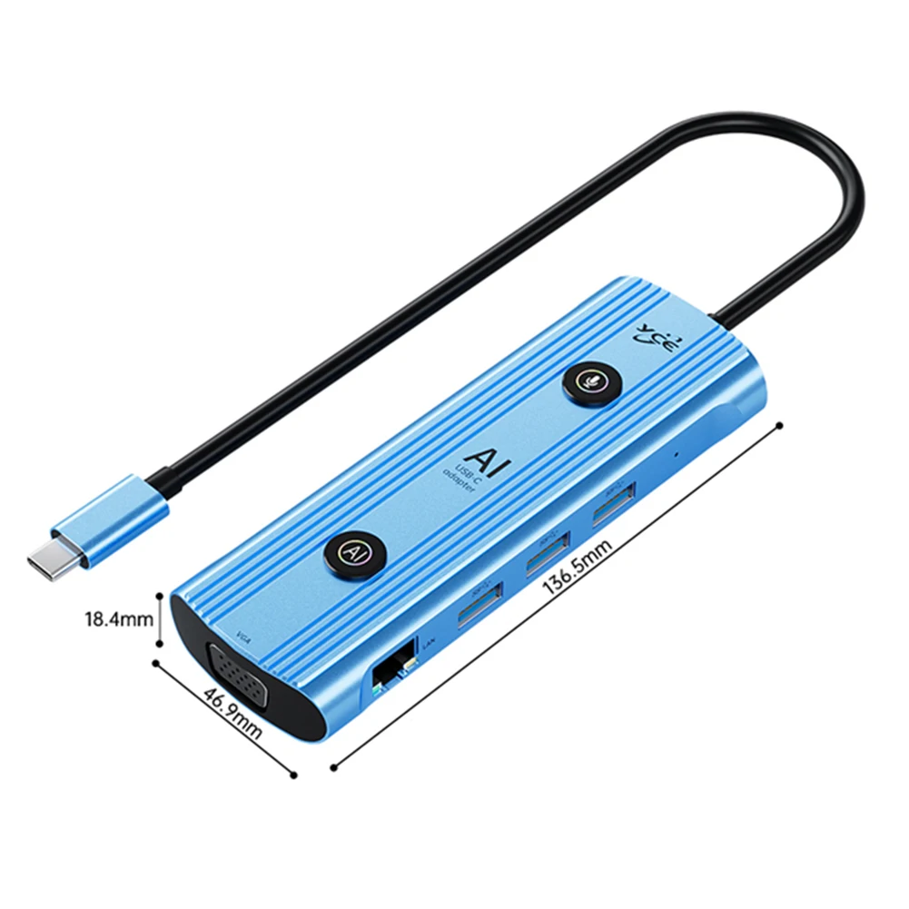 محول AI متعدد المنافذ مع منافذ USB 3.0 وPD 3.0 USB C Splitter USB C Dongle لأجهزة الكمبيوتر المحمول وسطح المكتب والمزيد