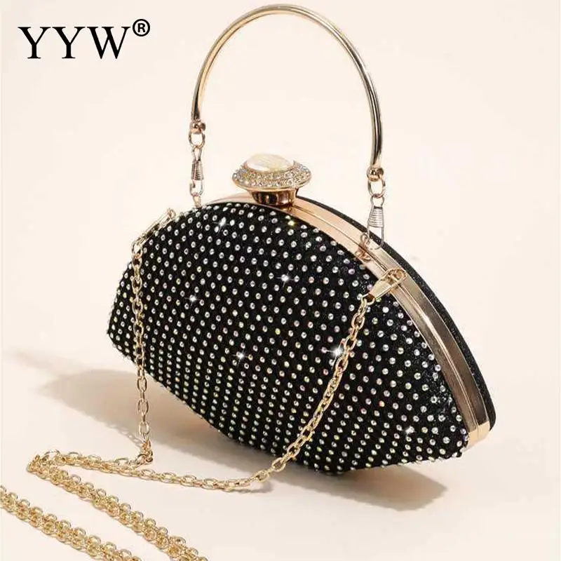 Luxury Diamond Beads Top Handle Women Evening Handbag Bling Rhinestone Oval Pattern Wedding Party Purse Crossbody Shoulder Bag