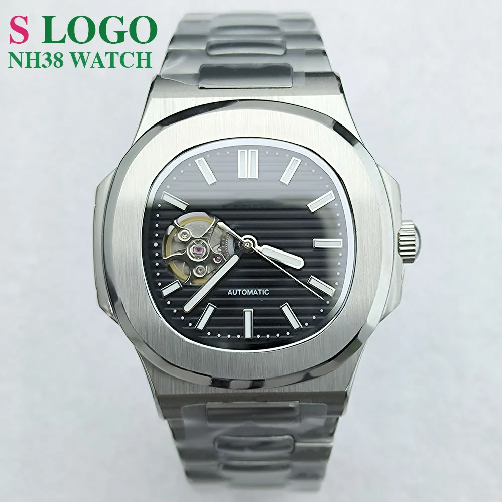 Orologio automatico da uomo NH38 in acciaio inossidabile da 40 mm quadrante multicolore vetro zaffiro spazzolato orologio da polso meccanico Lume