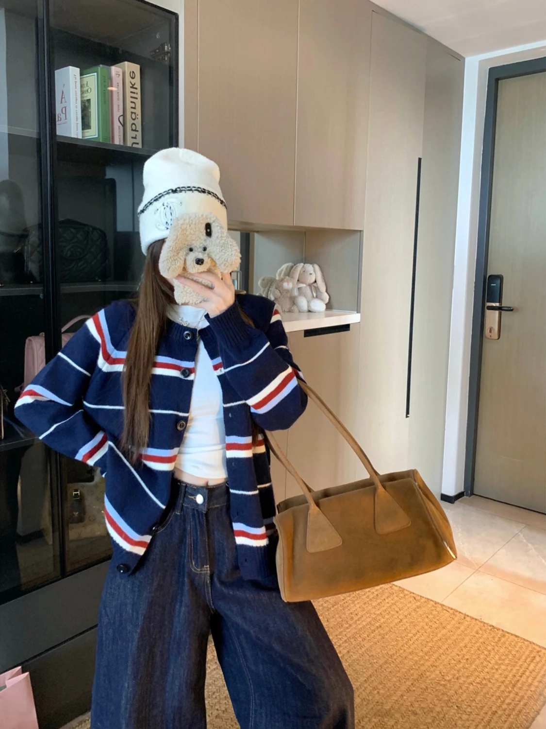 American Retro Striped Knitted Open Cardigan Women's Loose Fit Autumn Winter New Sle Lazy Faion Slimming Sweater Jaet