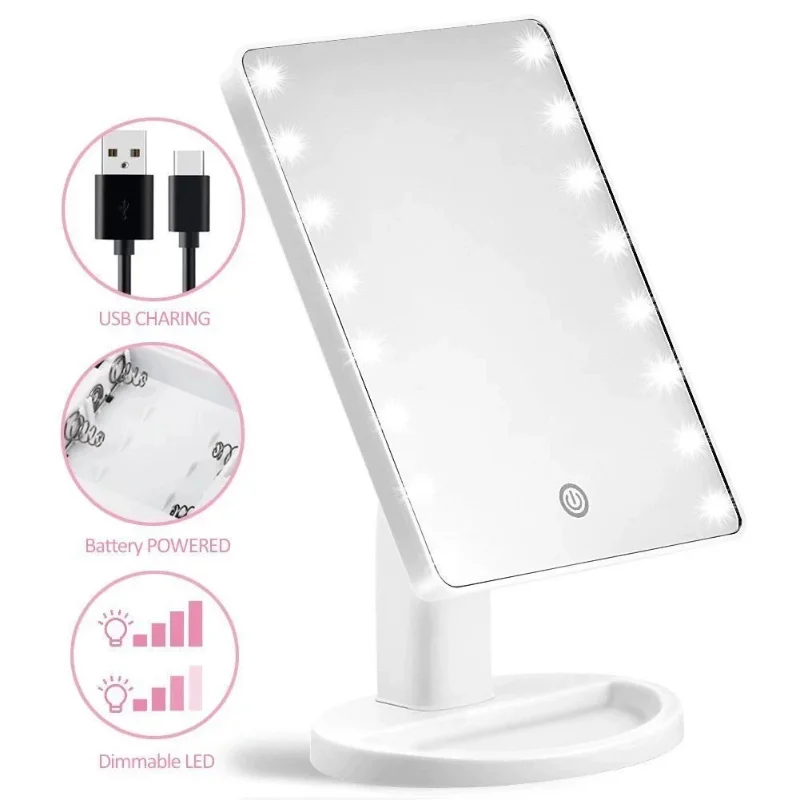 16LED Touch-make-upspiegel met instelbare helderheid en 3 snelheden, roterend ontwerp voor make-up, huidverzorging, verzorging, reizen en thuis U
