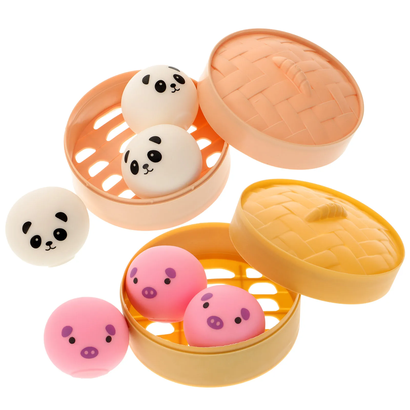 

2 Sets Simulation Panda Buns Squeeze Toys Resilient Plastic Funny Steamed Bun Shaped Props Stretchy Toy